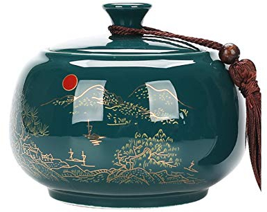 LVUNZJCA Ceramics Tea Canister Retro Chinese Style Tea Caddy Large Ceramic Tea Caddy for Kitchen (Color : Green, Size : 13.5x11.5cm)