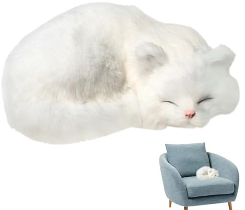 Veesper Chat réaliste, Mignon Chat en Peluche de Sommeil, Saut de Peluche de Chat en Fausse Fourrure Artificielle, éditeur de Photographie de Faux Chat détaillé décoratif, Blanc