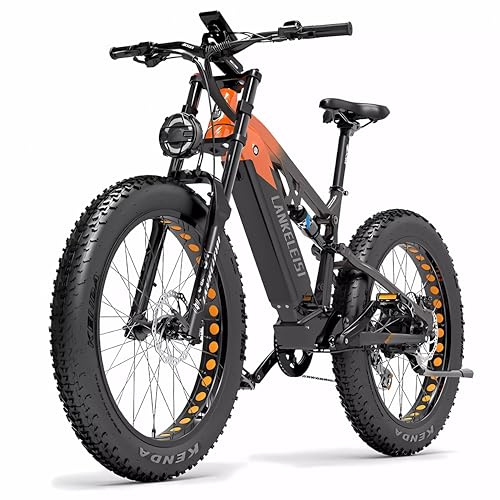 LANKELEISI RV800 Plus E-Bike Mountainbike 26 Zoll für Herren und Damen, Vollfederung E-MTB Fatbike mit 48V 20Ah Wechselakku, Reichweite bis zu 150KM