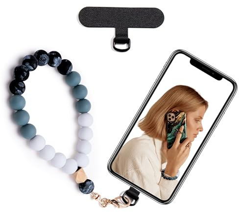 Lostars Silicone Beaded Phone Wrist Strap,phone bracelet strap with Tether Tab,Elastic Hands-Free wristlet strap (Black)