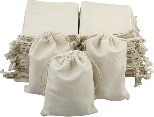 AMANDELIZABE 55 Stück Baumwollbeutel mit Kordelzug, 10x15 cm, DIY Geschenktüten für Ramadan, Hochzeit, Party