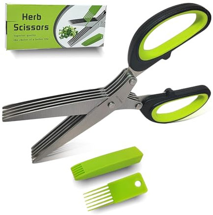 SHUNCHG Tijeras de Cocina, Tijeras para Hierbas 5 Hojas, Acero Inoxidable,Tijeras para Especias,Tijeras para Puerros Tijeras para Hierbas con Peine de Limpieza