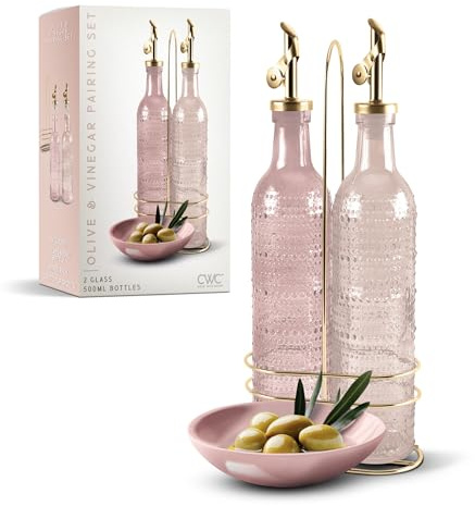 COOK WITH COLOR Glass Olive Oil Bottle Dispenser - 2 Pack- 17oz Oil and Vinegar Cruet - Olive Oil Carafe Decanter for Kitchen