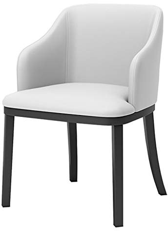 Moderner Ledersessel mit hoher Rückenlehne, gepolstert, weicher Sitz, Esszimmerstühle mit schwarzen Metallbeinen, Wohnzimmer, Lounge, Beistellstuhl (weiß)