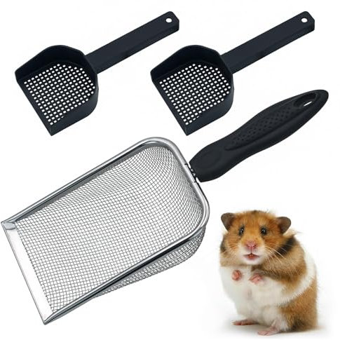 3 Stück Edelstahl Katzenstreu Schaufel Hamster Siebschaufel Reptile Sandsieb Reptilien Zubehör Bartagame Zubehörfür für Leopardgecko Terrarien Hamster Sandbäder (3)