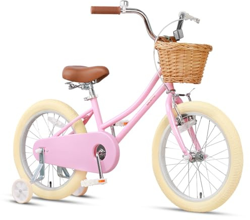 Glerc 18 Zoll Kinder Mädchen Fahrrad für 5 6 7 8 Jahre alt kleine Mädchen Retro Vintage-Stil Fahrräder mit Kickstand und Glocke, Farbe Rosa