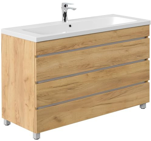 Lomadox Waschtisch 120 cm Eiche stehend mit 3 Schubladen