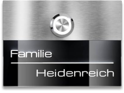 Metzler Türklingel Schwarz Klingelschild LED-Klingeltaster & Beleuchtung - 3D-Gravur Beschriftung - Klingelplatte - Befestigung wählbar