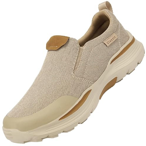 Scarpe Uomo Pianta Larga Sneakers Ortopediche Mocassino Casual Chiusura con Strap Senza Lacci(Beige,46 EU)