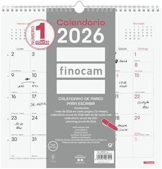 Finocam - Calendario de pared 2026 Mes Vista Enero - Diciembre (12 meses) | Calendario 2026 para anotar | Planificador mensual Chic - Blanco - Español