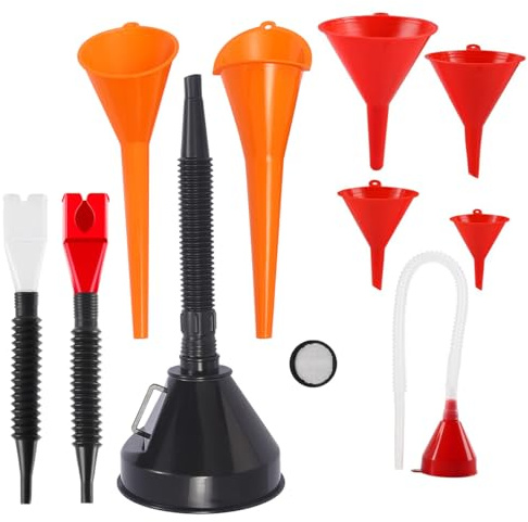 11 Pièces Entonnoirs de Voiture, Entonnoir Essence, Entonnoir Carburant avec Filtre et Extension Flexible Angle Droit Long Bec Entonoir, Large Ouverture pour Remplissage de Liquide de Refroidissement