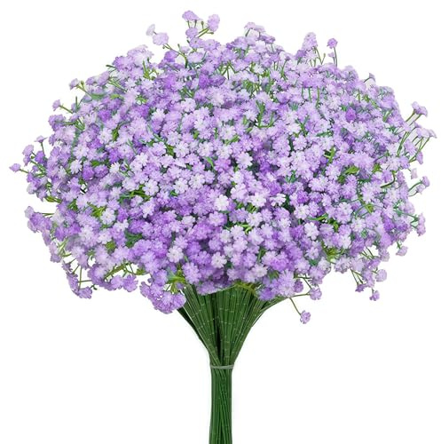 Kozdtiz Schleierkraut Künstlich Lila, 12 Stück 42 cm Künstliche Schleierkränze, Schleierkraut Künstlich wie Echt, Deko Künstliche Blumen Kunstblumen für Frühling DIY Hochzeit Zuhause Tischdeko