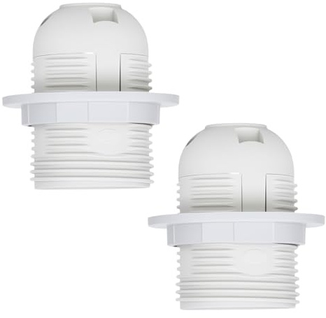 Nzexlyva 2 Pcs E27 Lamp Holder, Screw-in Bulb Socket with Shade Ring for Chandelier Practical Lamp Pendant Socket, White Plastic Light Fitting Plastic Lampshade Reducer Ring & Adapter