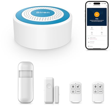 XNH 5-Piece Wireless Home Alarm System - 1 Door/Window Sensor, 1 Motion Detector, 2 Remotes, App Alerts, No Monthly Fees, Compatible with Alexa/Google Assistant