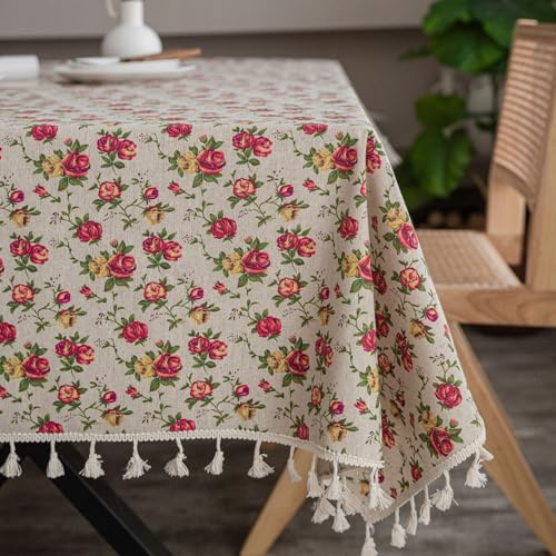 Hoisy Large Table Cloths Flower 200 x 140 Washable Table Cloth Outdoor Linen Floral Tablecloth for Outside Kitchen Dinning