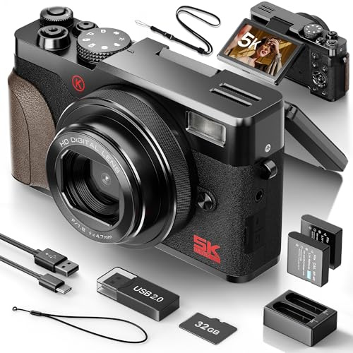 NBD 64MP Digital Camera with 5K Vlogging Capability, 180° Flip Screen, 18X Zoom - Compact Point and Shoot Camera for Beginners, Includes 64GB SD Card (Graphite)