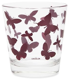 Excelsa Enjoy - Juego de 6 vasos de cristal con decoración de mariposas lilas