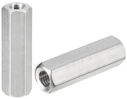 QUARKZMAN 4 Stück Langen Sechskantmuttern M8 x 1.25 Steigung 45mm | Distanzmuffen Verlängerungsmutter, Metrische Sechskantstangen-Langmutter, 304 Edelstahl