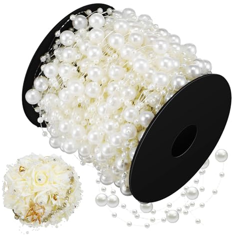BESPORTBLE Künstliche Perlenkette 30m Rolle ABS Perlenstrang Beige Zuschneidbar Hochzeit Dekoration Bastelperlen für Brautstrauß und Schmuck