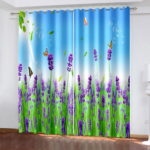 Wycian Lamellenvorhang Gardine Grün Blau Lila 2 Er Polyester Blauer Himmel, Lavendel und Schmetterlinge H160 X B86Cm für Schlafzimmer