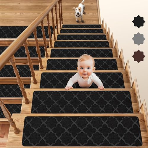 15 tappetini per scale in legno, 20,3 x 76,2 cm, adesivi per gradini delle scale, antiscivolo, riutilizzabili, per bambini, anziani e animali