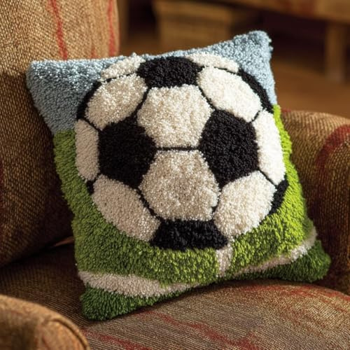 Taxpy Knüpfkissen-Set,Fußball Strickset-Kissen,43 X 43 Cm | Latch Hook Kissen Set DIY Strick-Kissenbezug für Wohnzimmer & Schlafzimmer Dekoration Teppich-Set Für Anfänger Erwachsene