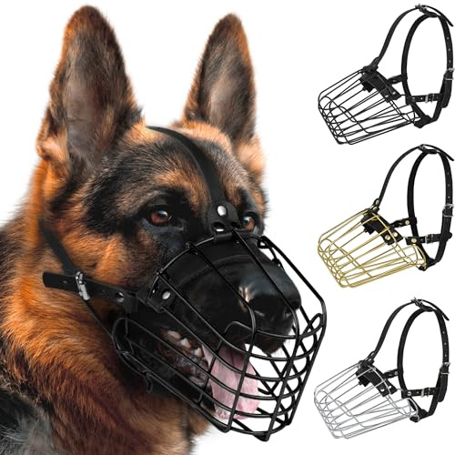 Metall Drahtkorb Maulkorb für Mittelgroße und Große Hunde, Verstellbarer Hundemaulkorb mit Lederband, Trainings- und Sicherheitsmaulkorb
