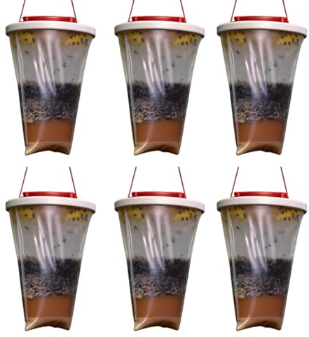 CJBIN Fliegenfalle Außen Hängende Set, 6 Stück Fliegenfänger Lebendfalle mit Rotem Verschluss, Fliegenfalle Draußen Pferd, Fly Trap Catcher Hanging Outdoor für Fliegen Mücken, Bienen Insektenfalle