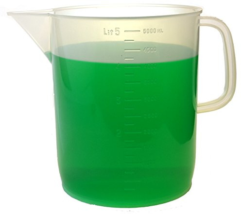 EISCO Measuring Jug, 5000mL (5 Liter) - Short Form - Polypropylene Plastic - Molded Graduations - Chemical Resistant, Autoclavable - Handle for Convenient Lifting - Pitcher, Large Measuring Cup