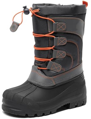 DREAM PAIRS Boys Insulated Winter Boots,Navy/Grey/Orange,11 Little Kid