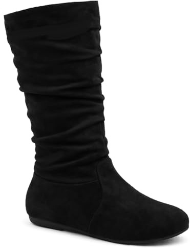 Wells Collection Womens Boots Soft Slouchy Flat Low Heel Mid-Calf Under Knee High, Black, 6