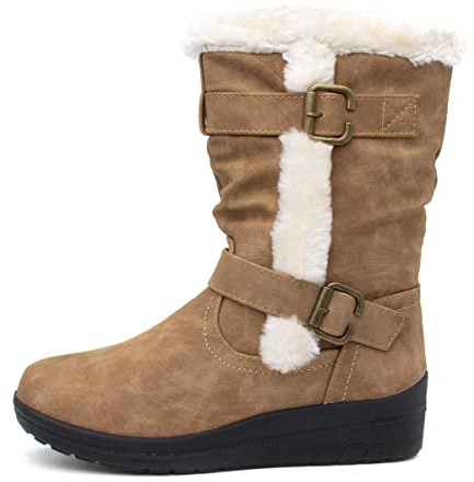 Softlites Womens Tan Faux Fur Buckle Calf Boot