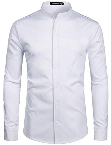 PARKLEES Chemise à manches longues pour homme - Couleur unie - Coupe ajustée - Facile à repasser - Col montant - Pour affaires - Loisirs