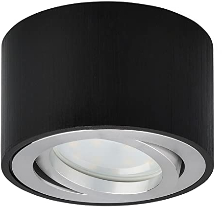KYOTECH Spot LED en Saillie Orientable Ø80x50mm Plafonnier Luminaire Apparent Ronde Noir Brossé 5W 400LM 3000K Blanc Chaud