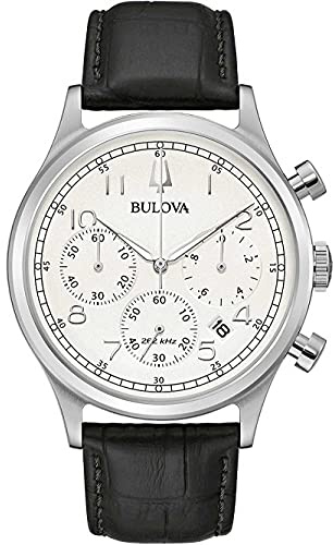 Bulova Herren Armbanduhr in der Farbe Schwarz mit Lederarmband, Gehäusedurchmesser: 43 mm, 96B354
