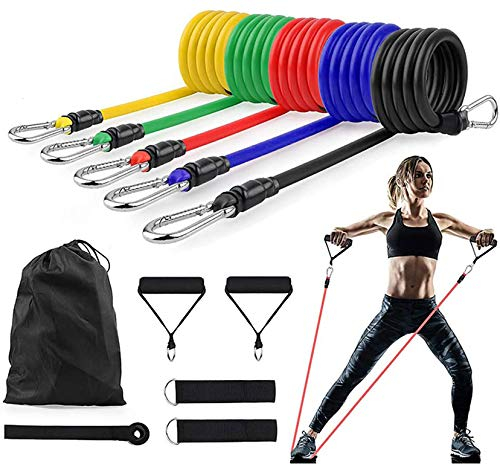 Nature Therapy Home Fitness Accessory Resistance Tube Resistant Bands Set (11 PCS) With Carrying Bag Muscle Building Strength Training Yoga Pull Rope Home Gym Equipment