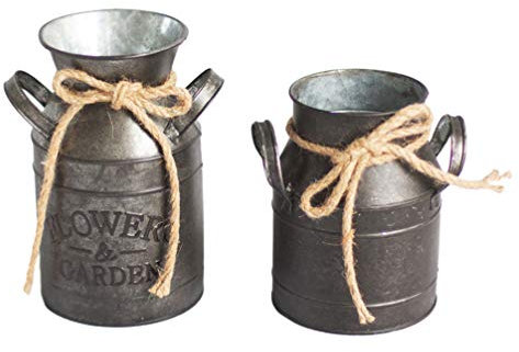Cabilock 2pcs Flower Arrangement Bucket Vintage Flower Design Retro Iron Bucket Vases