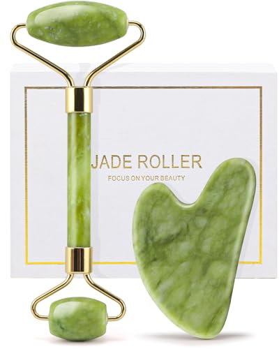 huefull Genuine Jade Roller & Gua Sha Set for Face, Cooling & Firming Effect, Sculpting Tool for Jawline & Skin Care, Self-Care Gifts for Women & Men