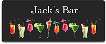 Tapis de bar lavable personnalisable - Disponible en deux tailles - Noir avec texte blanc (44 x 25 cm) - Taille S (88 x 25 cm)