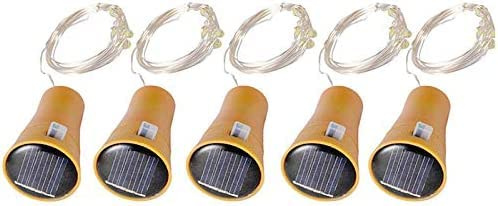 Upxiang Solar Bottle Cork Fairy Lights Bottle Lights Cork Glowing Solar Fairy Lights String 10 LED Bottle Light Night Lamp for Christmas DIY Party Wedding Decoration (Warm White) 5pcs