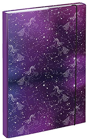 Baagl Heftbox für Schulranzen A4 - Sammelmappe für Kinder mit Gummiband und Innenklappen - Heftmappe, Sammelbox mit Gummizug für Mädchen (Unicorn Universe)