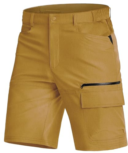 KEFITEVD Lätta utomhus bermudashorts herr snabbtorkande byxor korta vandringsbyxor andas vandringsbyxor flera fickor sommar cykelbyxor, Ingjuten gul, 36 SE