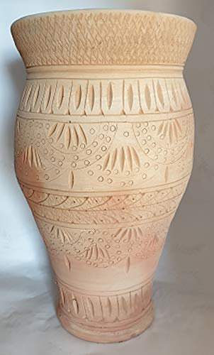 ANFORA CON INTARSI IN TERRACOTTA FATTA A MANO, ALTEZZA CM. 60, DIAMETRO DELLA BOCCA CM. 30, COTTO NATURALE COCCIO