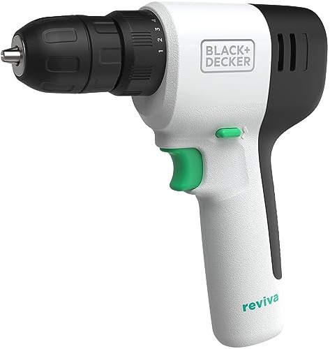 Taladro Atornillador REVIVA 12V, portabrocas 10mm, 10 + 1 posiciones de par de apriete, par máximo 26Nm, velocidad 0-550 rpm, batería integrada 1,5Ah de Litio. Incluye cargador