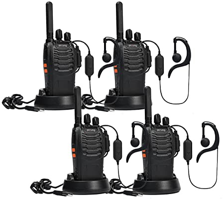 Talkie Walkie PT88E PMR446 sans Licence 16 Canaux, Rechargeable avec Chargeur USB, Lampe de Poche LED, Talkie Walkie Professionnel avec Oreillette pour la Famille, l'école (4pcs, Noir)