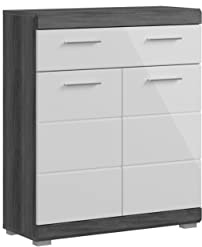 xonox.home - Standschrank breit Scout 74x88x31 cm in rauchsilber und weiß Hochglanz - Midischrank Badschrank Unterschrank Badezimmerschrank - Zeitloses Design und erstklassige Qualität