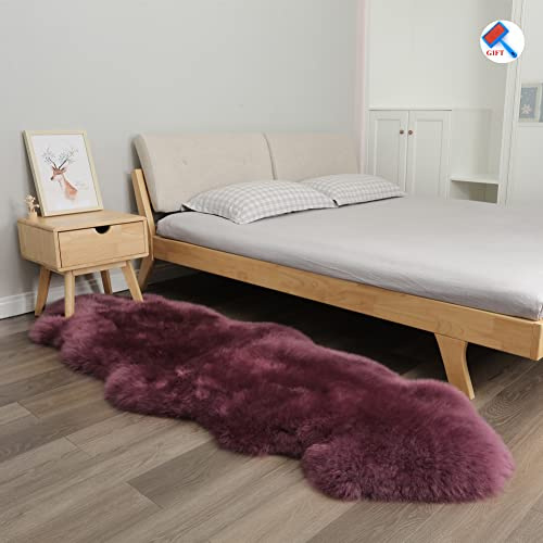 Sisha-A Sheepskin Fur Area Rug, Australian Lambskin Decoration Rugs 2x6Ft. Plush Long Wool Carpet for Living Room, Bedroom, Sofa, Hallway, Dining Room, Pets and So on (Amaranth)