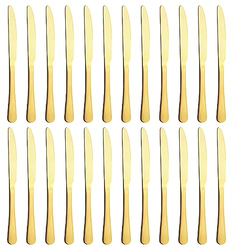 BEWOS Gold Knife Set (23cm) of 24, Butter Knife, Knives Made of Stainless Steel, Highly Polished, Matte Gold Dinner Knives for Home, Restaurant, Hotel, Dishwasher Safe, Polished