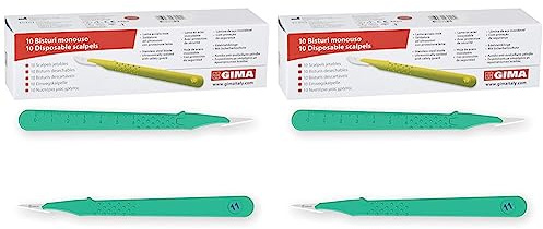 Gima - Sterile Skalpelle aus rostfreiem Edelstahl, Handgriff aus ABS, zum Einmalgebrauch, Premium, Sicherheitsklingenschutz, Nr. 11, 10 einzeln verpackte Skalpelle (Packung mit 2)