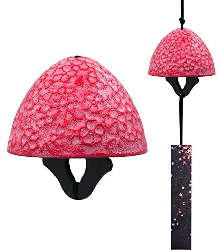 A.F.N.A.L Japanisches Windspiel Gusseisen Outdoor Ornament für Garten, Terrasse & Balkon, Hängende Metall Windglocke Dekoration Geschenk, Segen Anhänger Windspiele & PVC Windfänger, Kirschblüte